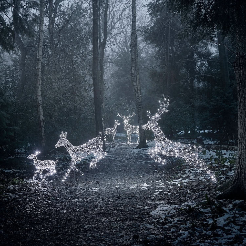 Conjunto Natalino de 5 Renas Iluminadas com LED em Duas Cores
