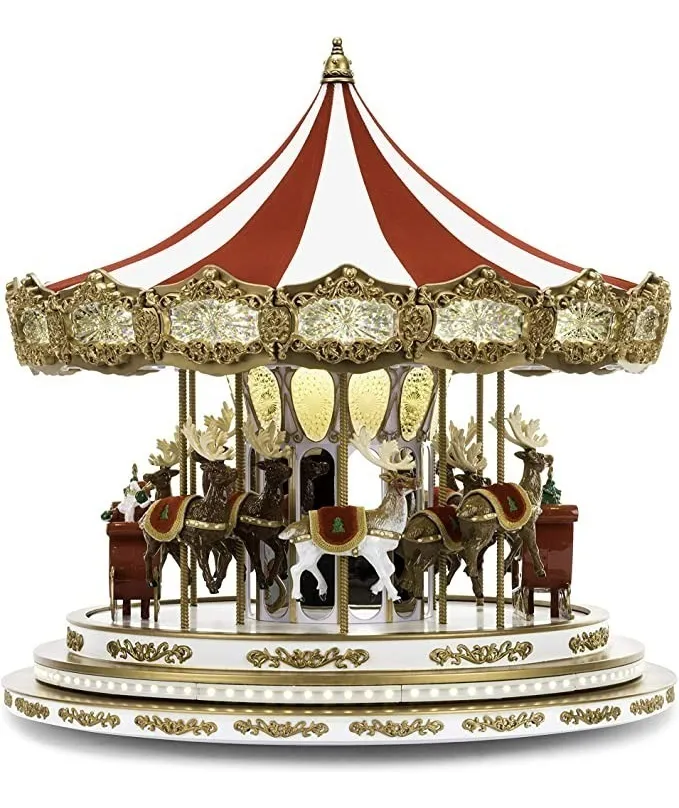 Carrossel Encantado De Natal Som, Led, Movimento Vermelho