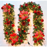 Festão de Natal com Kit led, bolas e flores vermelhas - 6 metros