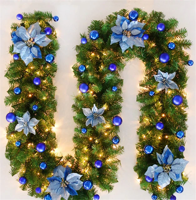 Festão de Natal com Kit led, bolas e flores - 6 metros