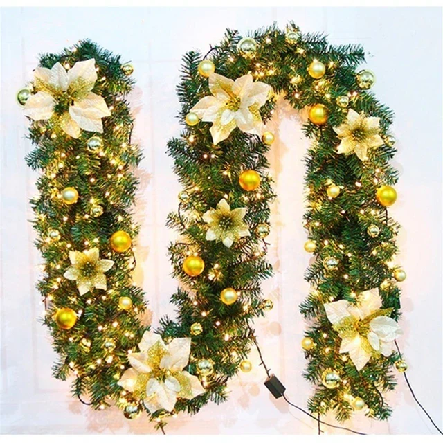 Festão de Natal com Kit led, bolas e flores amarela - 6 metros