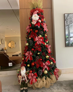 Árvore de Natal Completa 2,10m com Decoração + Boneco Noel 40cm