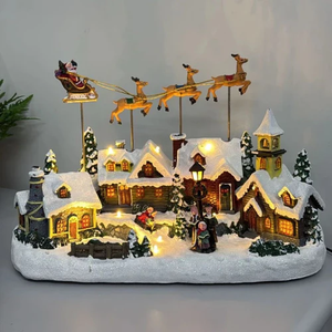 Vila de Natal Nevada com LED Musical em Resina Decorativa